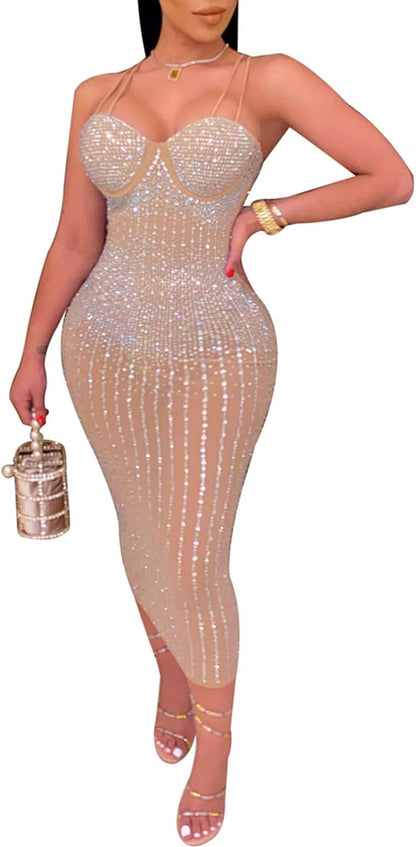 Women Long Sleeve Birthday Dresses Sexy Hot Diamond Process Sexy Dress Party Club Night Dress