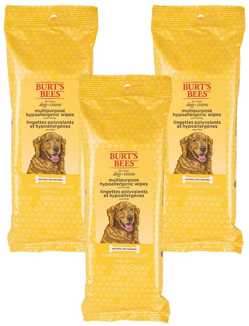 Honey Multipurpose Dog Grooming Wipes, Gentle Hypoallergenic Spot Cleaning Sheets, Ph Balanced Natural Origin Formula for Paws, Face and Butt, 50 Count - 3 Pack